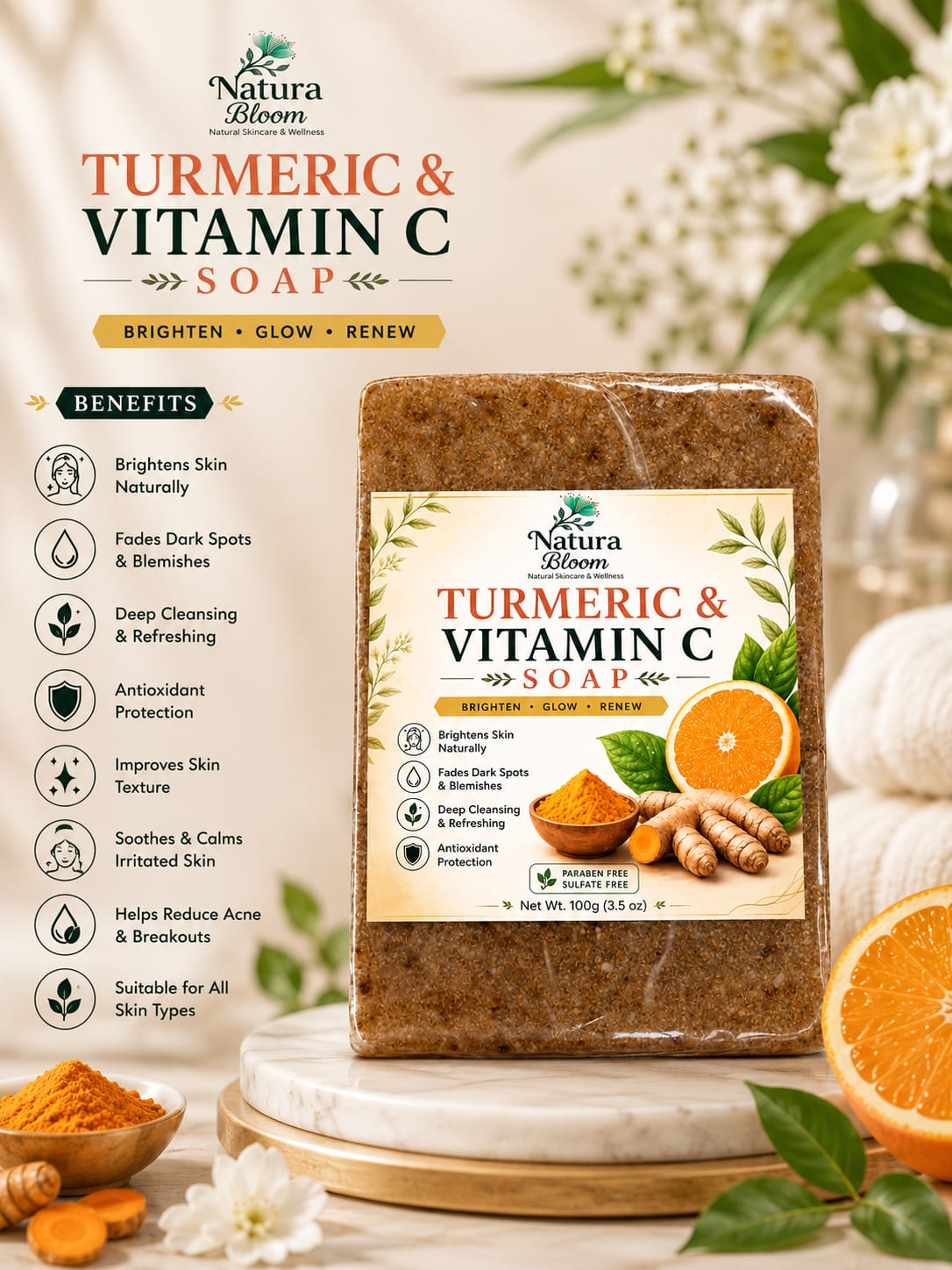 Natura Bloom Turmeric & Vitamin C Soap