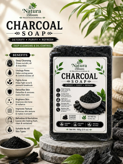 Natura Bloom Charcoal Soap-Deep Cleansing & Fresh Skin