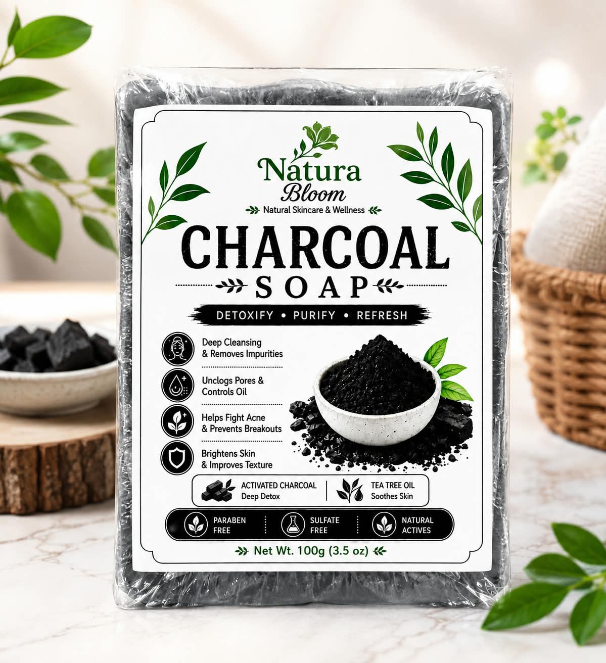 Natura Bloom Charcoal Soap-Deep Cleansing & Fresh Skin
